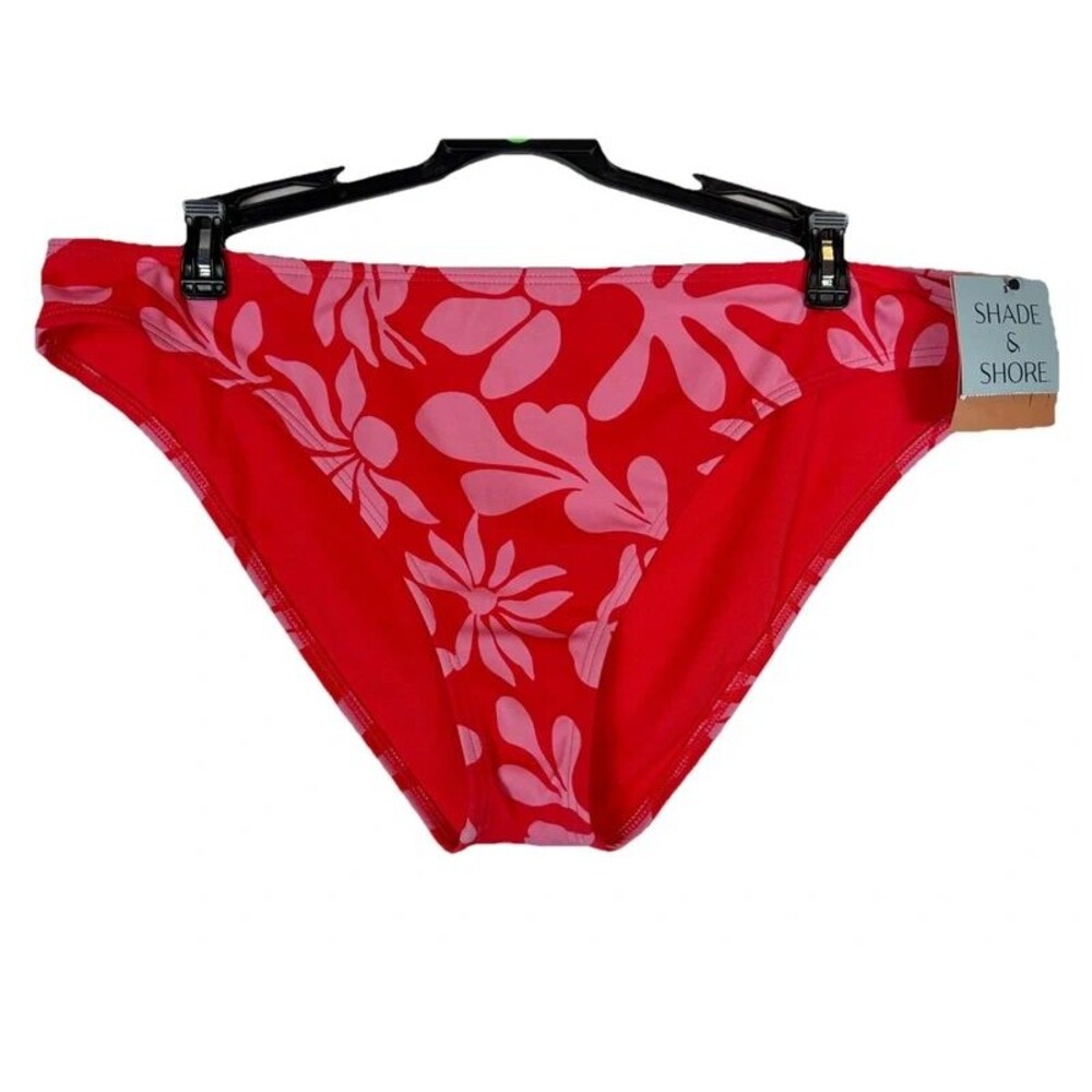 Shade & Shore Bikini Bottom Low Rise Red Floral Women’s US Large 12-14 NWT